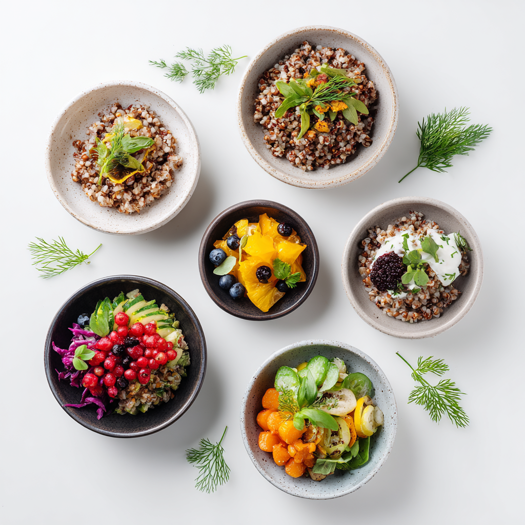 Varietate de alimente sănătoase aranjate estetic